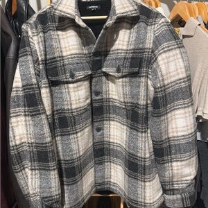 Express Men’s Gray & Cream Plaid Shirt Jacket